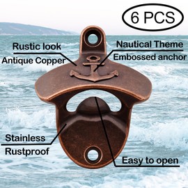 Luwanburg Wall Mounted Bottle Opener Anchor Beer Cap Opener Beach Mounted Antique Copper for Navy Nautical (Pack of 6)
