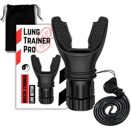Lung Trainer Pro, Resistance Breathing Exerciser, Adjustable Respiratory Training Device for Athletes & Fitness, Portable & Easy to Clean with Neck Strap & Carry Pouch - Carbon Black