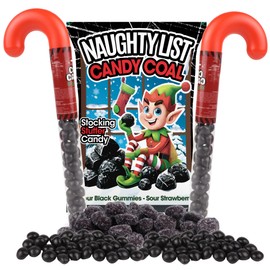 Naughty List Christmas Candy Coal Gift Set, Sour Gummies and Strawberry Chews, Funny Stocking Stuffer Treats, 3 Items