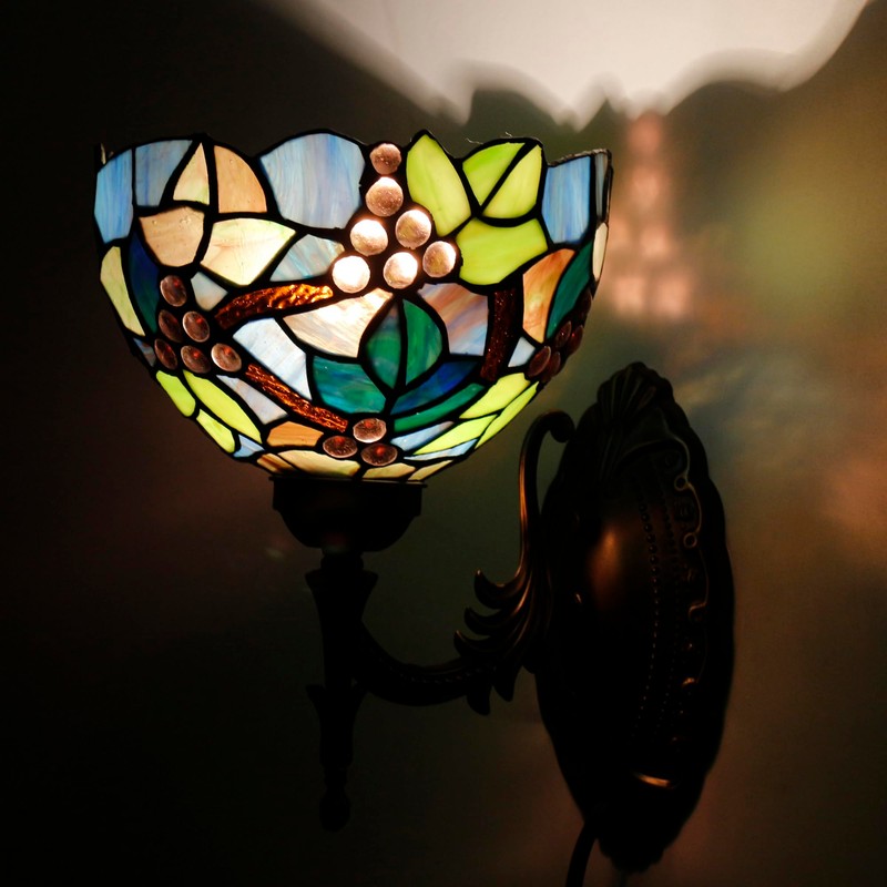 WXCFCD Tiffany Wall Sconce Lamp Amber Stained Glass Grape Style