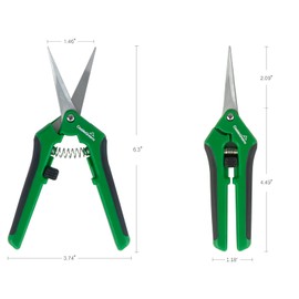CastleGreens Plant Scissors, 6.5 Inch Pruning Scissors with Straight & Curved Stainless Steel Blades, Designed for Garden and Home (2 Pack-Green)