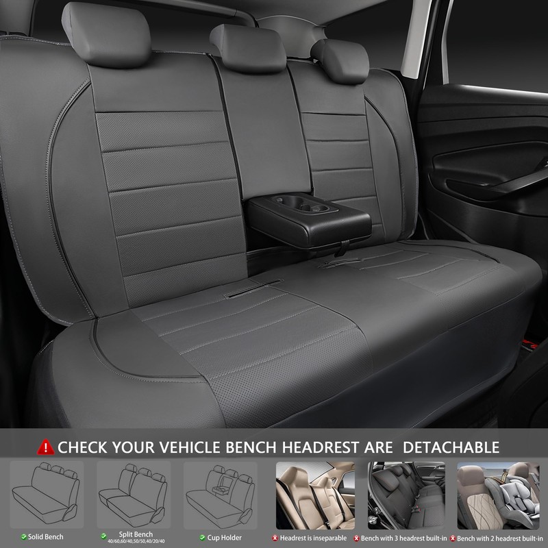 CAR PASS Piping Faux Leather Car Seat Cover Full Set,Grey