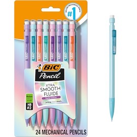 BIC Lpices mecnicos pastel Xtra-Smooth con borradores, punta media (0.028 in), paquete de 24 unidades, lpices mecnicos a granel para suministros...   