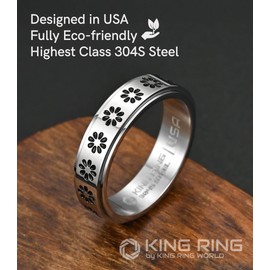 King Ring 6mm Fidget Ring – Spinner Ring for Men & Women K49 – Flower Silver 12