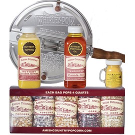 Amish Country Popcorn | 6 Quart Whirley Pop Stovetop Popcorn Gift Set | Old Fashioned, Non-GMO and Gluten Free