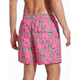 MOANOK Swimming Trunks for Men 6 Inch Swim Trunks with Liner Beach Shorts Swimsuits,Pineapple Palm Tree Pink,Large