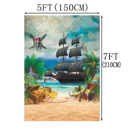 YWENBO Pirate Party Backdrop for Photography Pirate Ship Treasure Beach Kids Boys Happy Birthday Supplies Baby Shower Favors Decorations Banner Background Photo Studio Booth Props 5X7FT