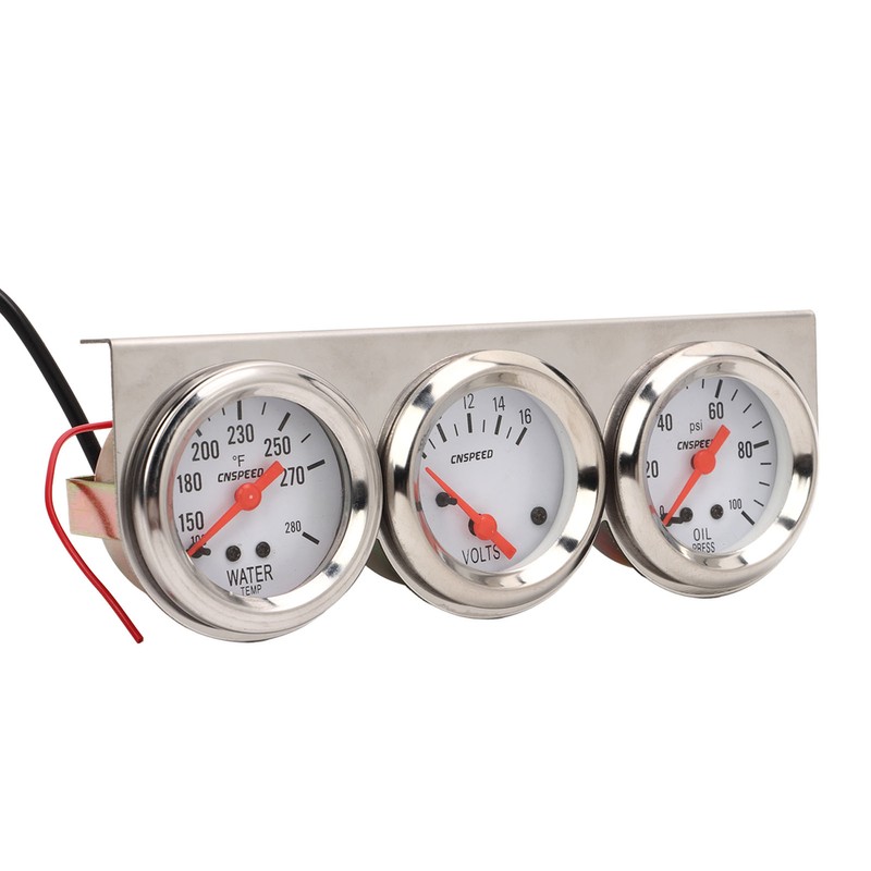 52mm Car Triple Gauge Kit White Dial 12V Oil Pressure