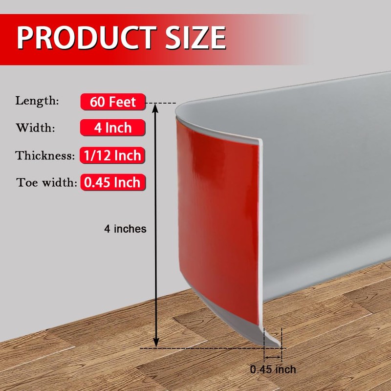 Vinyl Wall Base Baseboard Molding Trim 4" Flexible Self Adhesive
