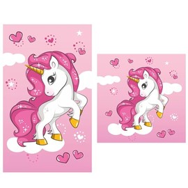 damaloo Kinder Handtuch Set Einhorn – 2-teilig (30x50 + 30x30 cm) – Weiches Baumwollhandtuch für Mädchen – Saugstark & hautfreundlich – Handtuch & Waschlappen für Kita & Reisen