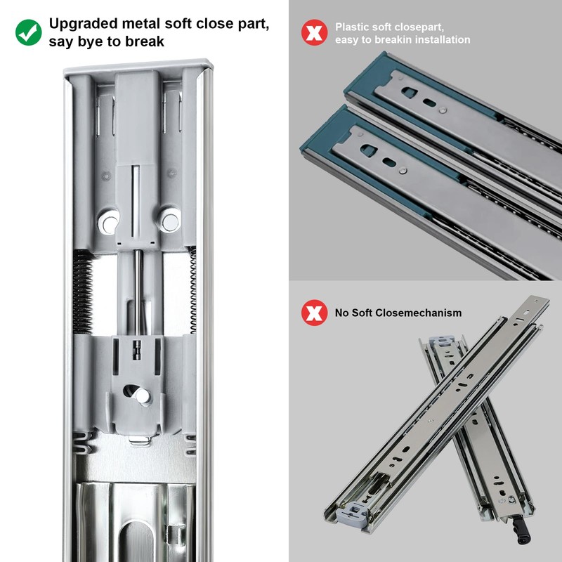 20 Inch Soft Close Drawer Slides for Kitchen Cabinets,Wardrobe Glides,