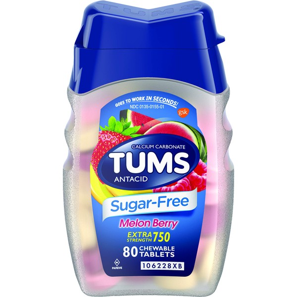 Tums Sugar-Free Antacid, Melon Berry, 80 Chewable Tablets (Pack of