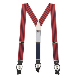 Suspender Store Striped Dress Suspenders - 1.38-Inch Wide Barathea Straps - Convertible Clip & Button - Red