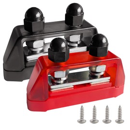 Ampper 5/16" Power Distribution Block Bus Bar 12V 200A, Dual Studs M8 Busbar Battery Junction Post Distribution Block for Car and More (W/Cover, Red and Black)