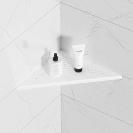 Qeke Bathroom Corner Shelf, Recessed 10" Shower Shelf Caddy, SUS304 Stainless Steel Shelf Wall Mount Triangular, No Drilling, Matte White