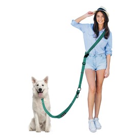 WANFIRE Hands Free Dog Leash, Multifunctional Crossbody Dog Leash, 5.9-9.5Ft Long Waist Belt with Car Seatbelt and Double-Sided Reflective Stitches for Medium and Large Dogs Walking, Jogging(Green)