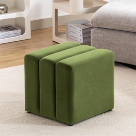 ONEVOG Green Velvet Ottoman, Tufted Modern Foot Stool Ottoman, Cube Fabric Vanity Pouf, Sofa Footrest, Comfy Sitting Stool for Living Room, Bedroom, Corner Entryway