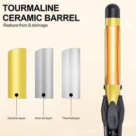 DAN Technology 1 Inch Large Barrel Curling Iron Wand, Tourmaline Ceramic Hair Curler with LCD Display (180°F–430°F), Fast Heating, Dual Voltage, Auto Shut-Off, Black & Gold