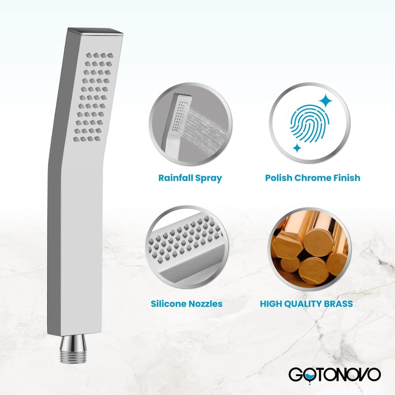 gotonovo Wall Mount Chrome Polished Solid Brass Handheld Shower Head
