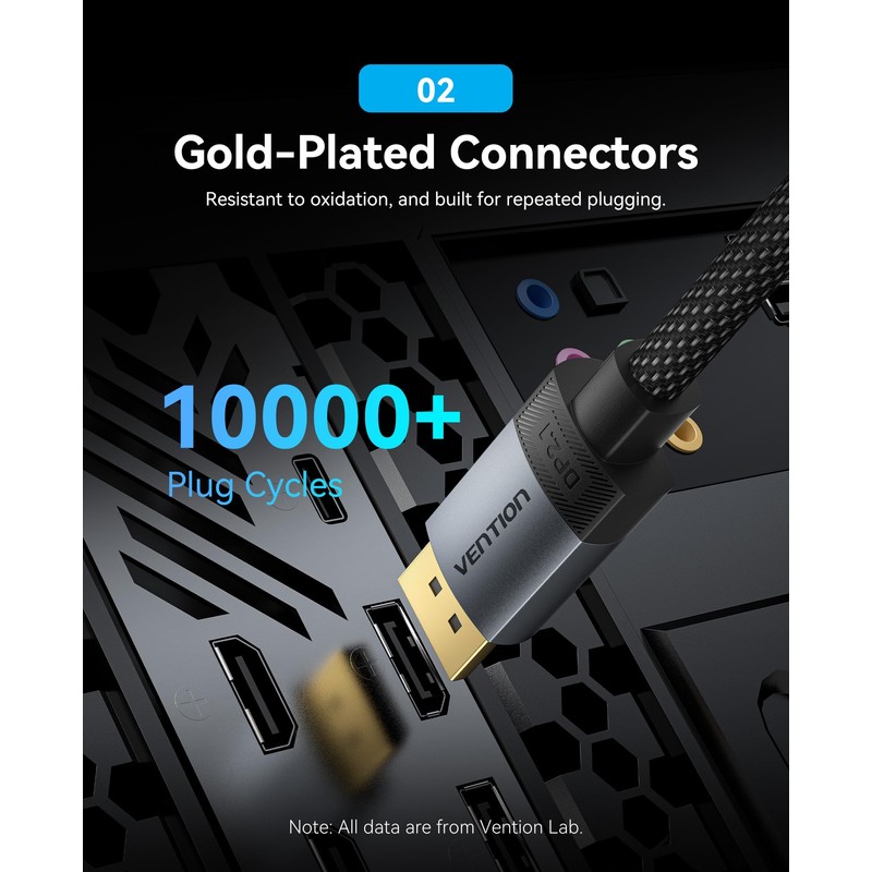 VENTION DP 2.1 Cable, 16K@60Hz, 8K@240Hz, 4K@360Hz, 54Gbps High-Speed Bandwidth,