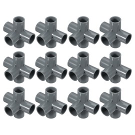 sourcing map 12 Pcs PVC Fitting, 5 Way PVC Fitting 1" 0.8" PVC Connectors PVC Elbow PVC Pipe Fittings PVC Coupling PVC Furniture Corner Connector for DIY Garden Support Structure, Grey