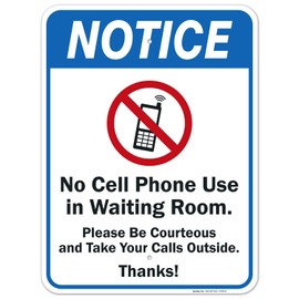Sigo Signs, No Cell Phone Use in Waiting Room Sign, 18x24 Inches, Rust Free .063 Aluminum, Fade Resistant, Easy Mounting, Indoor/Outdoor Use, Made in USA