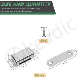 Keadic 8Pack Silver Magnetic Door Catch Door Magnetic Catch Stainless Steel, Heavy Duty RV Magnetic Cabinet Latches with Mounting Screws Cabinet Magnets for Home Kitchen Cupboard(15 LB)