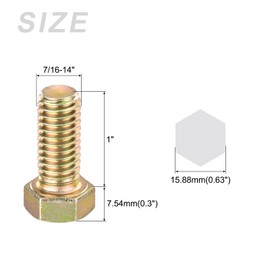 METALLIXITY Hex Bolts (7/16-14x1") 5Pcs, Carbon Steel Zinc Plated Fully Threaded UNC Hex Head Screw Bolt Machine Screws - for Furniture Repair, Yellow