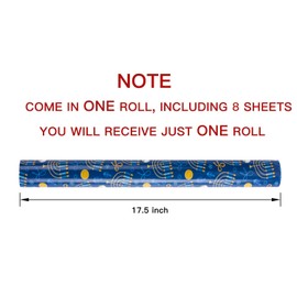 WRAPAHOLIC Hanukkah Wrapping Paper Sheet - Menorahs, the Star of David, Candles Chanukah Design - 1 Roll Contains 8 Sheets - 17.5 inch X 30 inch Per Sheet