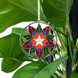 Colored Capiz Parol Philippine Christmas Lantern Ornament, White Metal Enamel, 3.5 inches