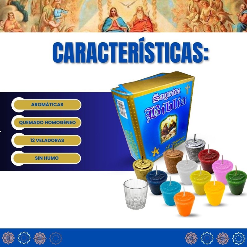 Docenera Biblia Azul | Velas Votivas de 12 piezas aromáticas