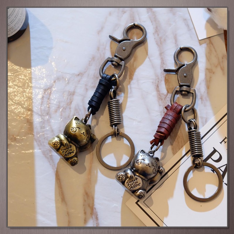 One Limitation AN118 Maneki Cat Key Chain, Leather, Charm, Accessory,