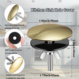 Stainless Steel Kitchen Sink Hole Cover 2 Inch Faucet Hole Cover Kitchen Sink Tap Hole Plate Stopper Cover Blanking Metal Plug, Light Gold