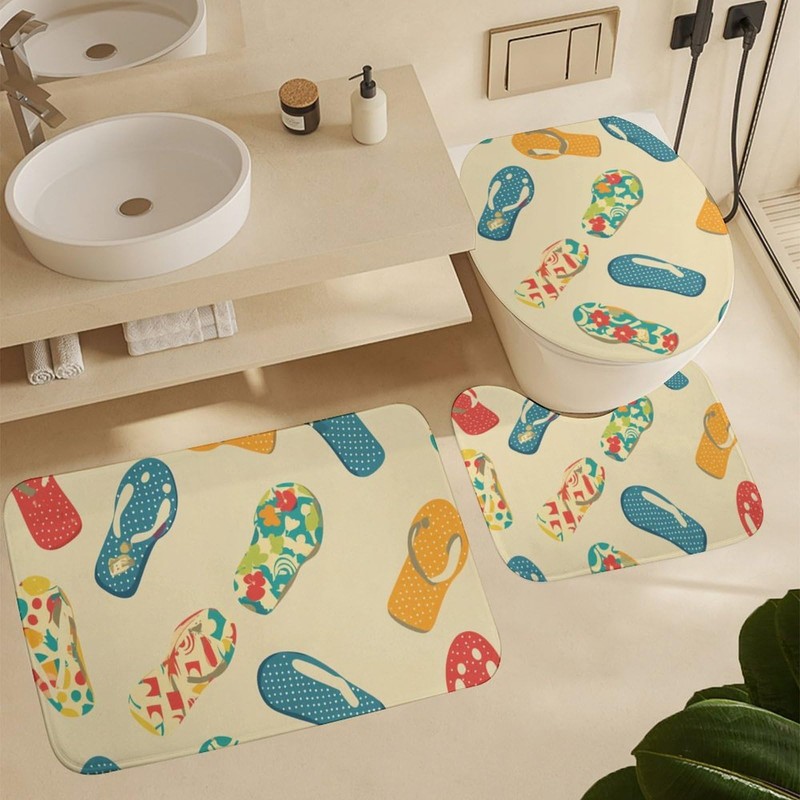 HDESDIS 4Pcs Colorful Flip Flop Theme Shower Curtain Sets, 4pcs