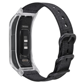 C2D JOY Canvas Nylon Bands Compatible with Garmin Vivosmart 5 tracker Replacement Bands with Case-Black