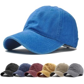 HH HOFNEN Gorra de béisbol de algodón de sarga lavada, estilo vintage, ajustable, #1 azul lago , Talla única