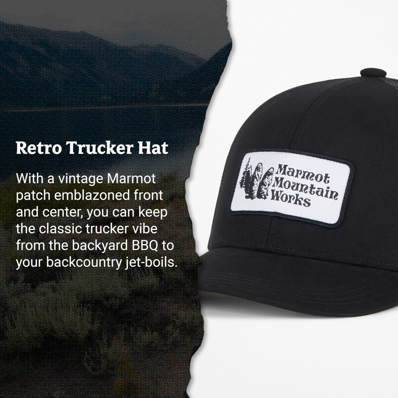 MARMOT Retro Trucker Hat, Black/Black, One Size