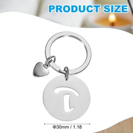 PATIKIL Initial Letter KeyChain, Stainless Steel Disc Letter A-Z Charm Keychain Cute Metal Heart Alphabet Keyring for Keys Handbag Purse Backpack, Silver (T)