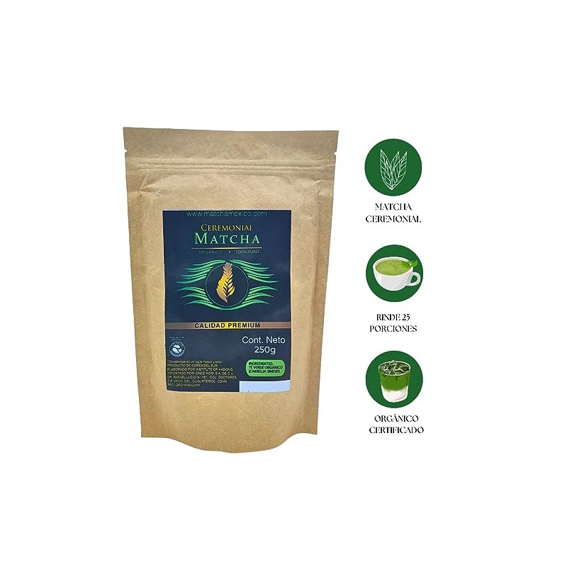 Matcha México Té Matcha Orgánico Ceremonial, Grado Ceremonial, 100 Puro,250g,