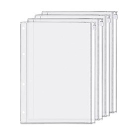 4 Pack A4 4 Holes Binder Zip Pockets Plastic Binder Zipper Folders Waterproof 4 Holes Zipper Loose Leaf Bags Zip Lock Envelope for Documents Notebooks Cards (Zip Pocket, A4)