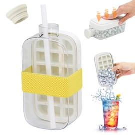 Ice Cube Bottle Cool Summer ice Bottle Cup，800ml 2-in-1 zero Touch Press ice cube mold Easy Press to Release Vertical Ice Tray for Freezer ﻿ (White)