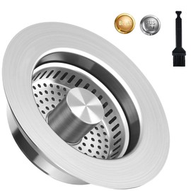 Kitchen Sink Drain Strainer & Pop-up Sink Stopper, 3-in-1 Upgraded Universal Sink Strainer with Anti-Clogging Basket, Stainless Steel Filter, Cleaning Brush for US Standard 3-1/2 Inch Drain