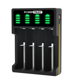 PowerTrust LED 4-Slots Universal Battery Charger for 18650 26650 22650 21700 20700 18500 18350 17670 17500 16340(RCR123) 14500 14430 10440 AA AAA AAAA Rechargeable Batteries