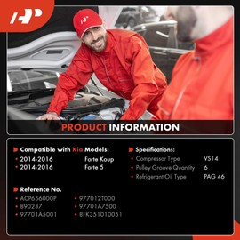 A-Premium Air Conditioner AC Compressor with Clutch Compatible with Kia Forte Koup, Forte5, 2014 2015 2016, 1.6L