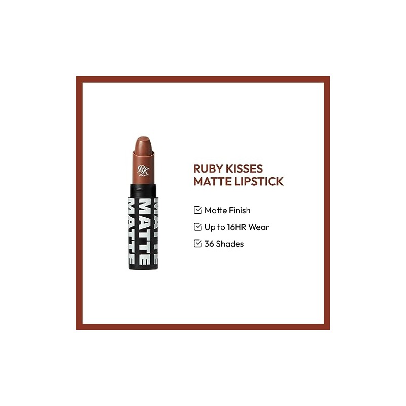 Ruby Kisses Lipstick, Matte Finish, Long-Lasting, Highly Pigmented, Smooth Apply,