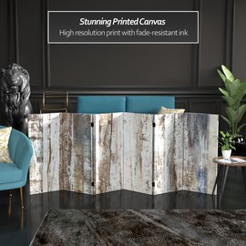 Red Lantern 3 ft. Short Double Sided Winter Woods Canvas Folding Screen 6 Panel Freestanding Partition and Separator for Modern and Contemporary Bedroom, Home Office, Studio, Dorm, Apartment