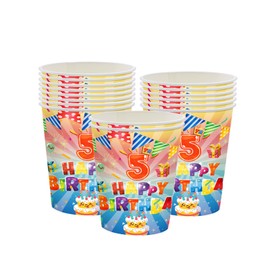 16Pcs 5th Birthday Paper Cups,Colourful Kids 5th Birthday Tableware Party Cups Disposable,Happy 5th Birthday Table Decorations Cup Birthday Gifts for Girls,Boys,Kids 5th Birthday Party Decoration