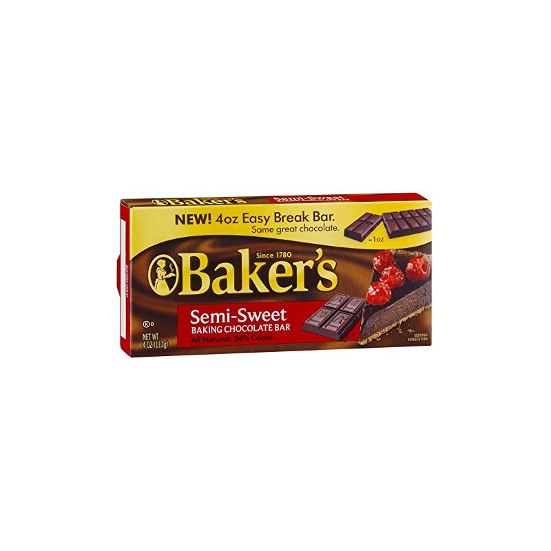 Bakers Semi Sweet Baking Chocolate Bar, 4 Ounce -- 12