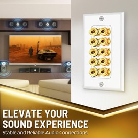 TNP Home Theater Wall Plate - Banana Plug Wall Plate, 5 Speaker Wire with Gold-Plated Terminals, Single Gang Audio, in-Wall Surround Sound Connection Plates, White