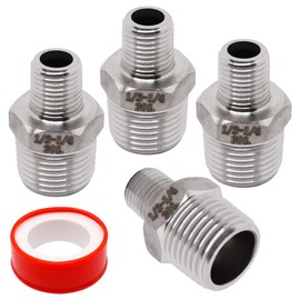 S SYDIEN Reducer Hex Bushing 1/2" NPT Male x 1/4" NPT Male Threaded Pipe Fitting, 304 Stainless Steel Reducing Pipe Adapter Fitting, 4 Pack